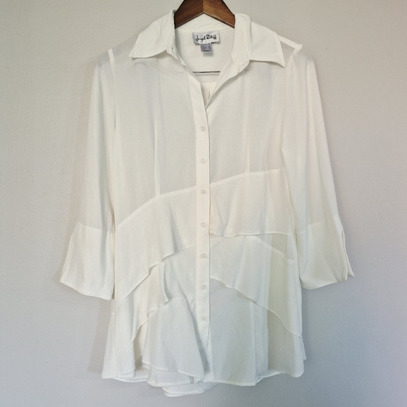 Joseph Ribkoff Asymmetrical Off White Ruffle Tunic Blouse Size 6 - Picture 2 of 11